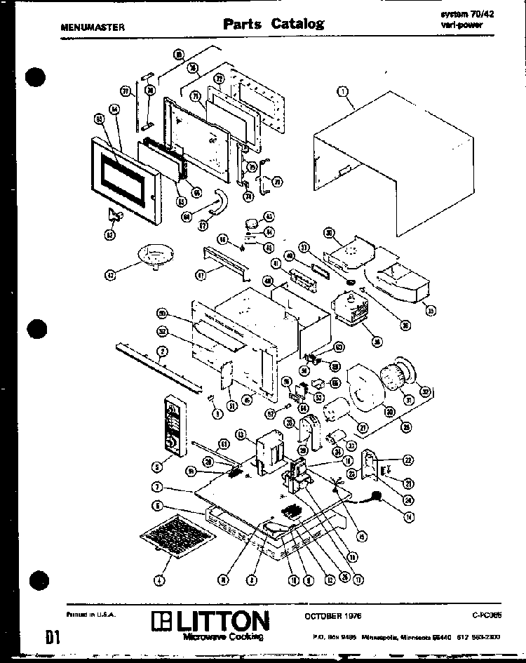 Section 1 Diagram and Parts List for 70 42 Amana Microwave