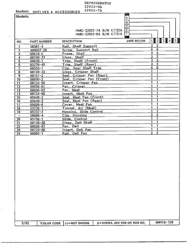 Shelves & Accessories Page 2 Diagram and Parts List for 22922-7A  Admiral Refrigerator