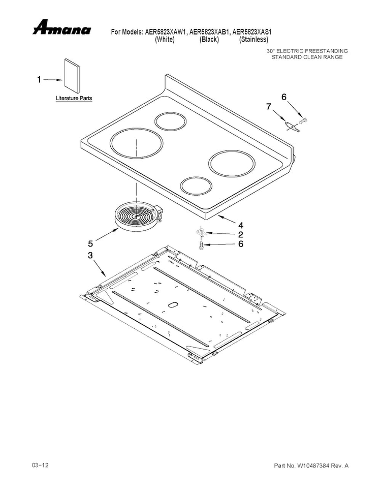 Cooktop Parts Diagram and Parts List for AER5823XAW1  Amana Range
