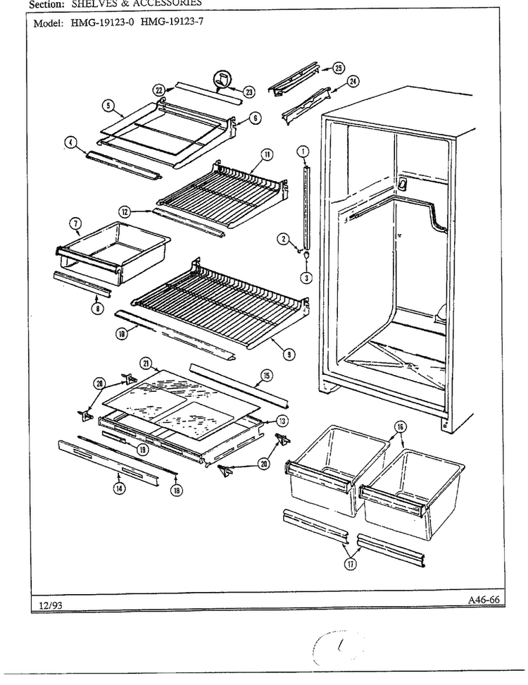 Shelves And Accessories Diagram and Parts List for 19123-0  Admiral Refrigerator