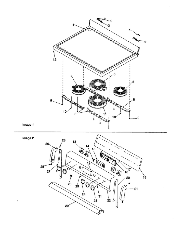 Main Top And Backguard Diagram and Parts List for ART6021L-P1143811NL  Amana Range
