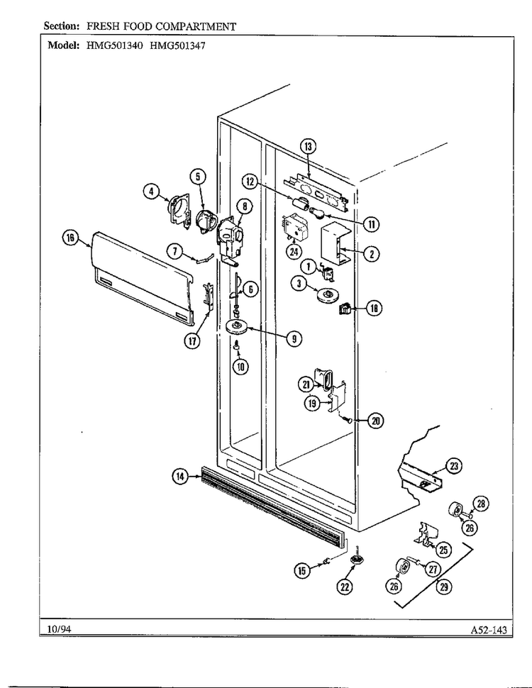 Fresh Food Compartment Diagram and Parts List for 501340  Admiral Refrigerator