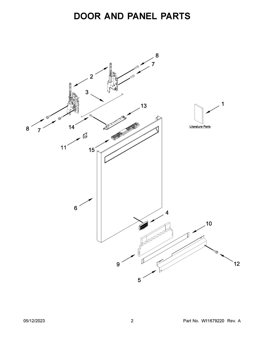Door And Panel Parts Diagram and Parts List for MDB4949SKB2  Maytag Dishwasher