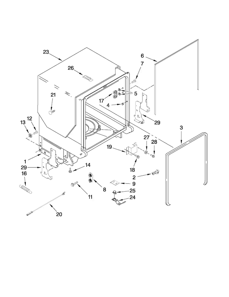 Tub And Frame Parts Diagram and Parts List for MDBH979AWS4  Maytag Dishwasher
