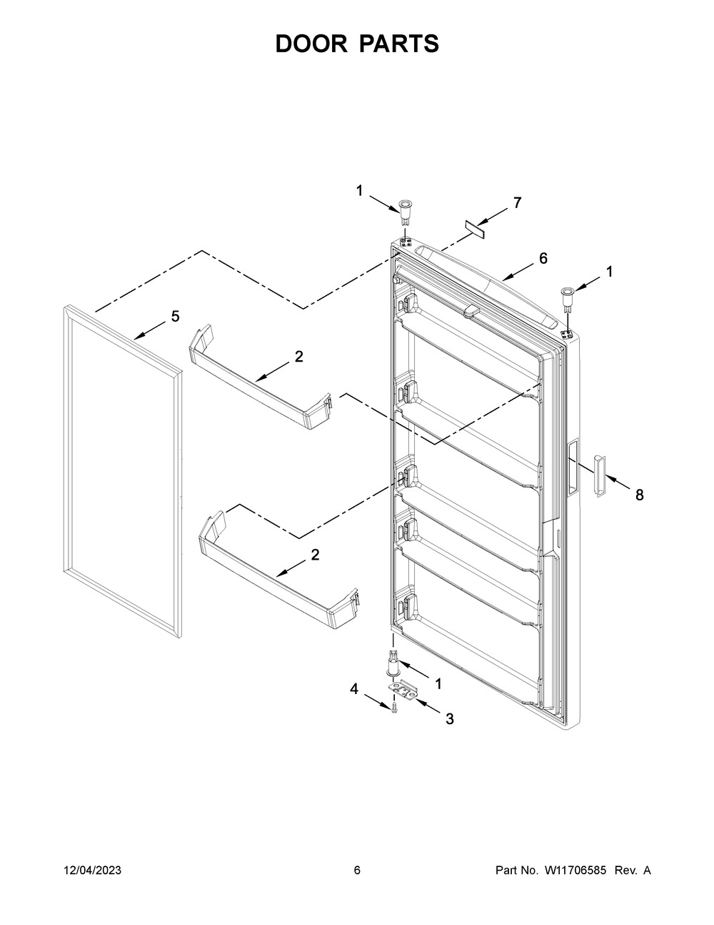 Door Parts Diagram and Parts List for MZF34X18FW08  Maytag Freezer