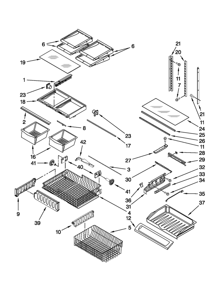 Shelf Parts Diagram and Parts List for AFD2535FES7  Amana Refrigerator