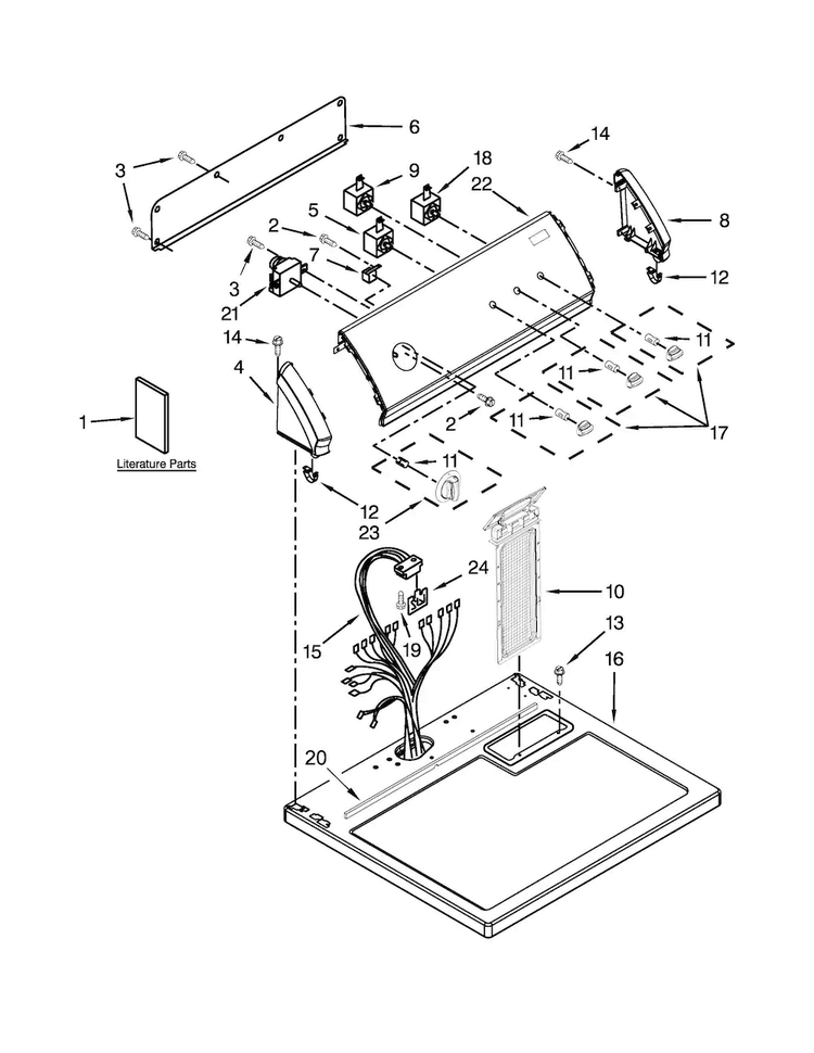 Top And Console Parts Diagram and Parts List for CED147SDW1  Crosley Dryer