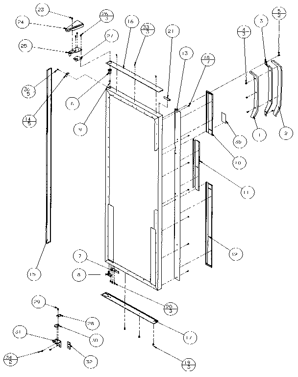 Refrigerator Door, Hinge, And Trim Parts Diagram and Parts List for 35541-P1121709W  Amana Refrigerator
