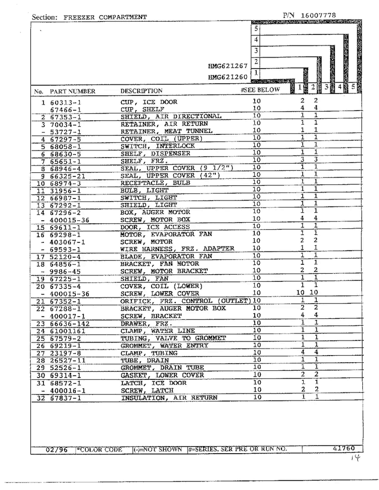 Freezer Compartment Page 2 Diagram and Parts List for HMG621267  Admiral Refrigerator