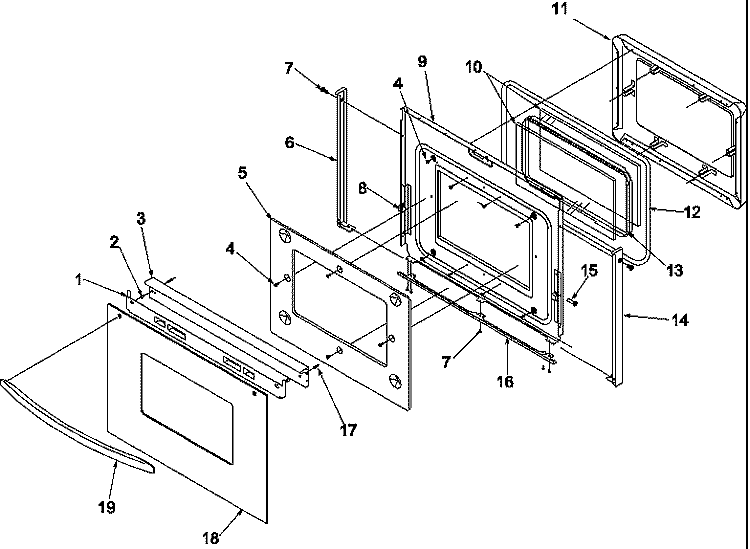 OVEN DOOR Diagram and Parts List for ARTSC8650WW P1143484NWW Amana Range
