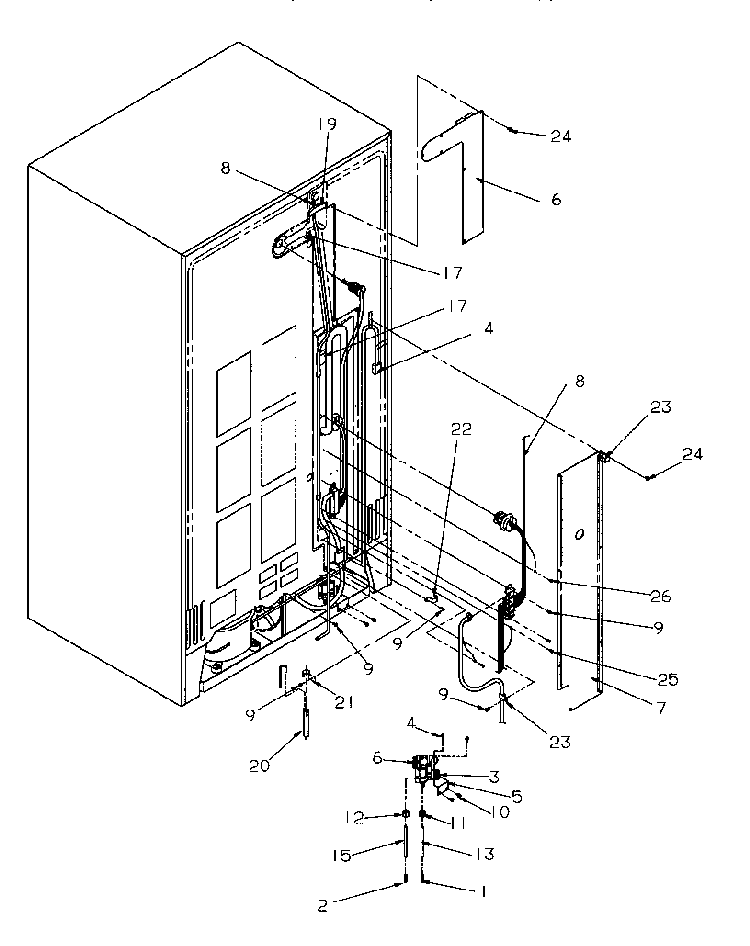 Cabinet Back Diagram and Parts List for GSDE3201SW-P1190901WW  Amana Refrigerator