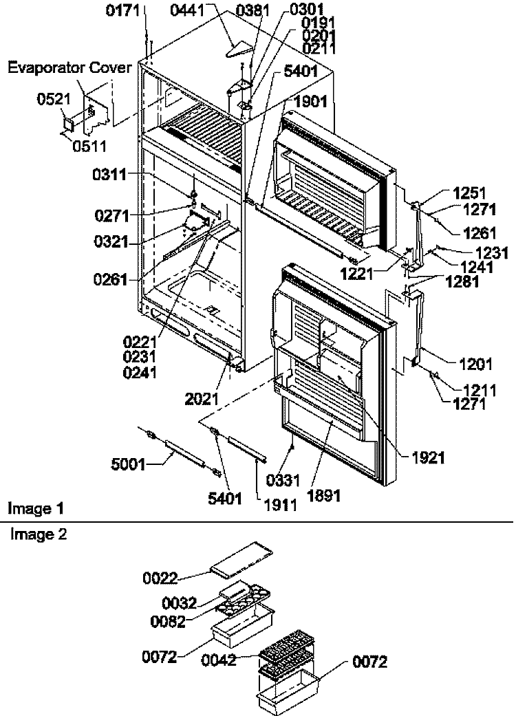 DOOR, HINGES AND ACCESSORIES Diagram and Parts List for TA18TL P1304501W L Amana Refrigerator
