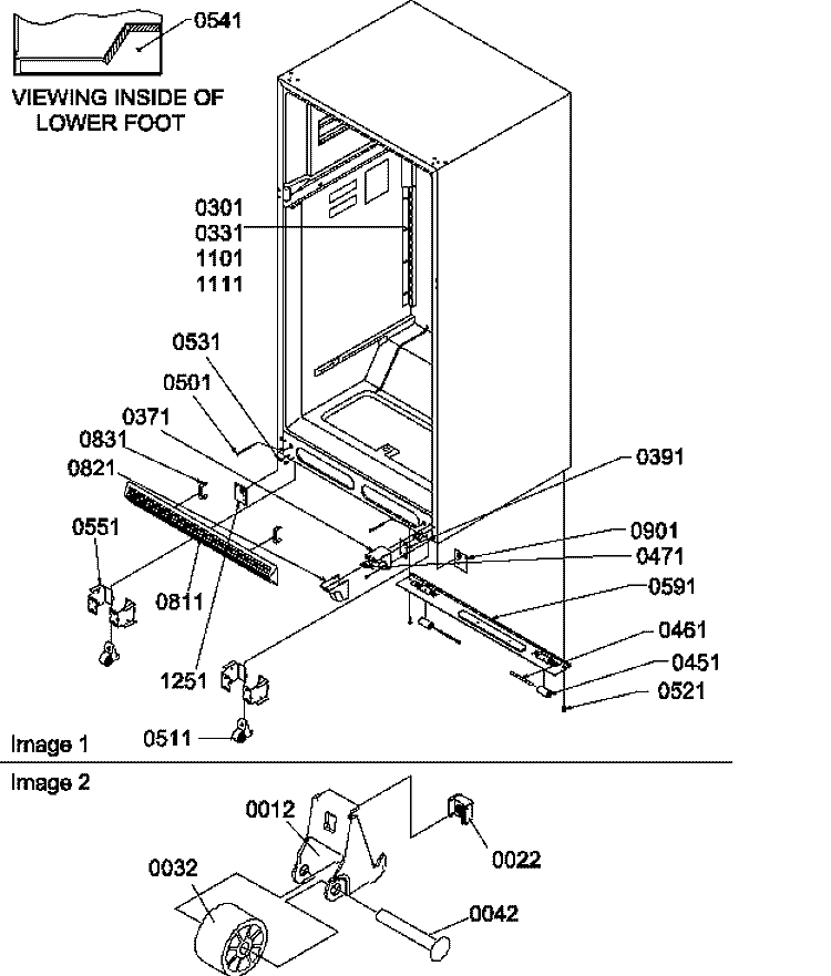 LADDERS, LOWER CABINET AND ROLLERS Diagram and Parts List for TA18TL P1304501W L Amana Refrigerator