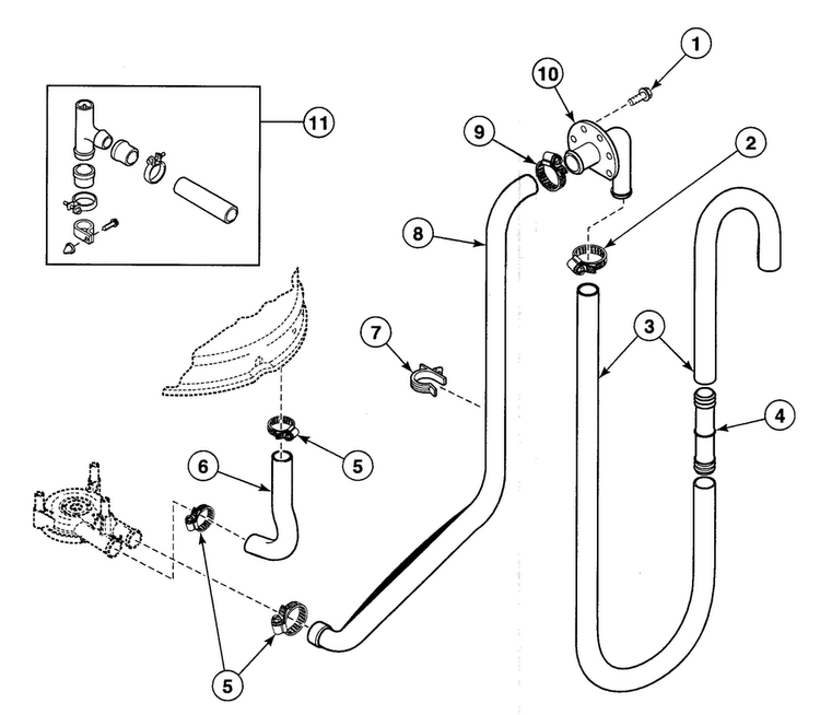 Drain Hoses Diagram and Parts List for SWT820WN  Speed Queen Washer