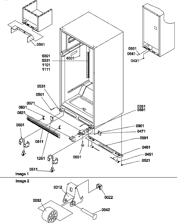 LADDERS, LOWER CABINET AND ROLLERS Diagram and Parts List for TR25V2E P1316101W E Amana Refrigerator