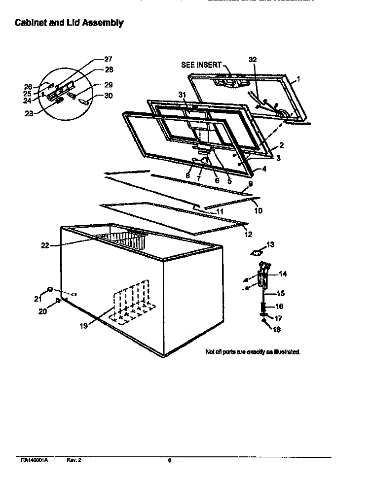 CABINET AND LID ASSY Diagram and Parts List for C101DW C28SBAMW260 Amana Freezer