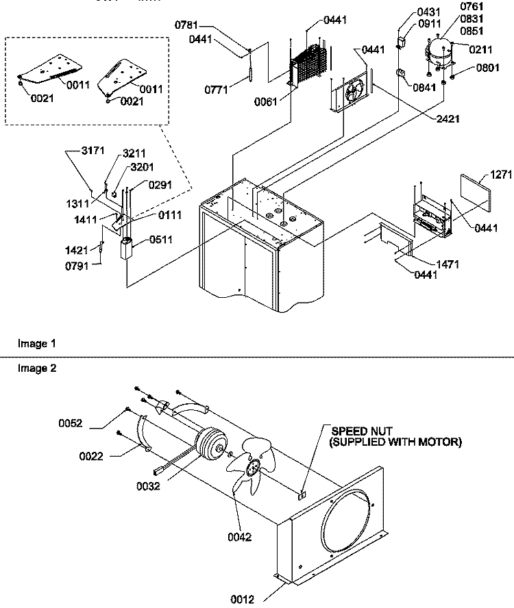 TOP HINGE, CONDENSER & COMPRESSOR AREA Diagram and Parts List for B136CAL1 P1318403W Amana Refrigerator