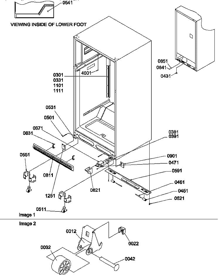 LADDERS, LOWER CABINET AND ROLLERS Diagram and Parts List for TZI18V2L P1319002W L Amana Refrigerator