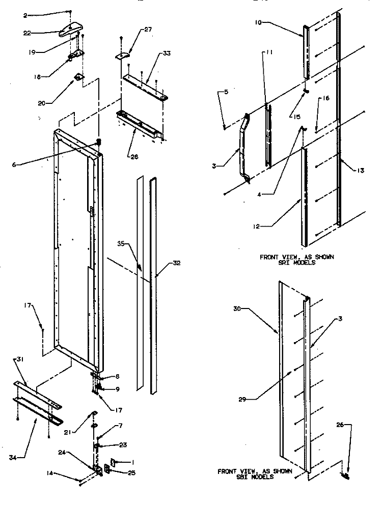 FZ DOOR HINGE AND TRIM PARTS Diagram and Parts List for SRI20S2E P1190101W E Amana Refrigerator