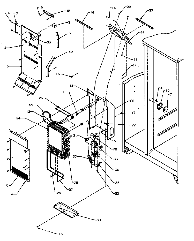 FZ EVAP AND AIR HANDLING Diagram and Parts List for SRI20S2E P1190101W E Amana Refrigerator