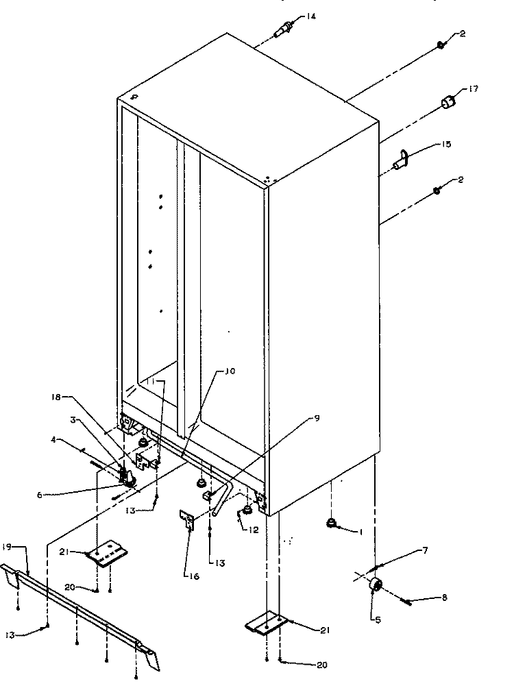 DRAIN TUBE, ROLLERS AND CABINET BACK Diagram and Parts List for SRI20S2E P1190101W E Amana Refrigerator