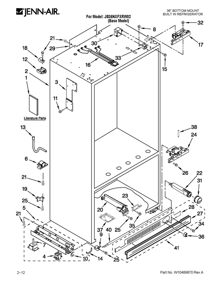 Cabinet Parts Diagram and Parts List for JB36NXFXRW02  Jenn-Air Refrigerator