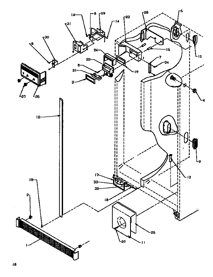 REF / FZ CONTROLS & CABINET Diagram and Parts List for SXD19NL P1168802W L Amana Refrigerator