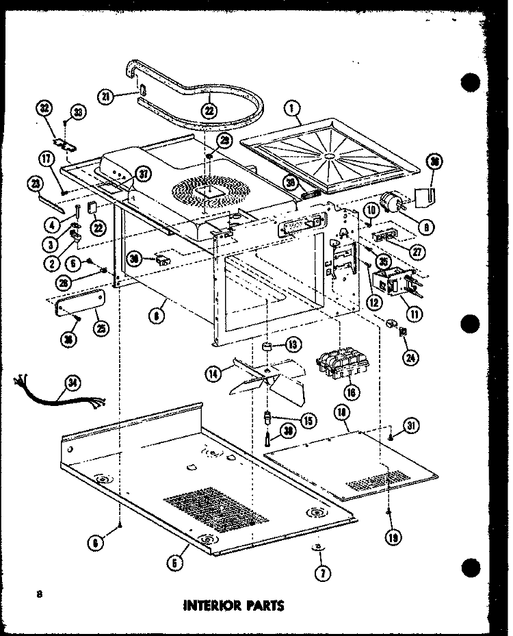 INTERIOR PARTS Diagram and Parts List for ML-3 P7372002M Amana Microwave