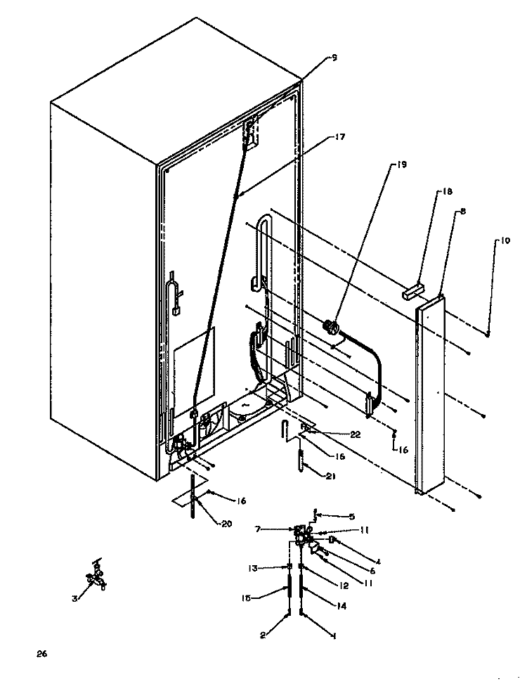 CABINET BACK Diagram and Parts List for SXD19NL P1168802W L Amana Refrigerator