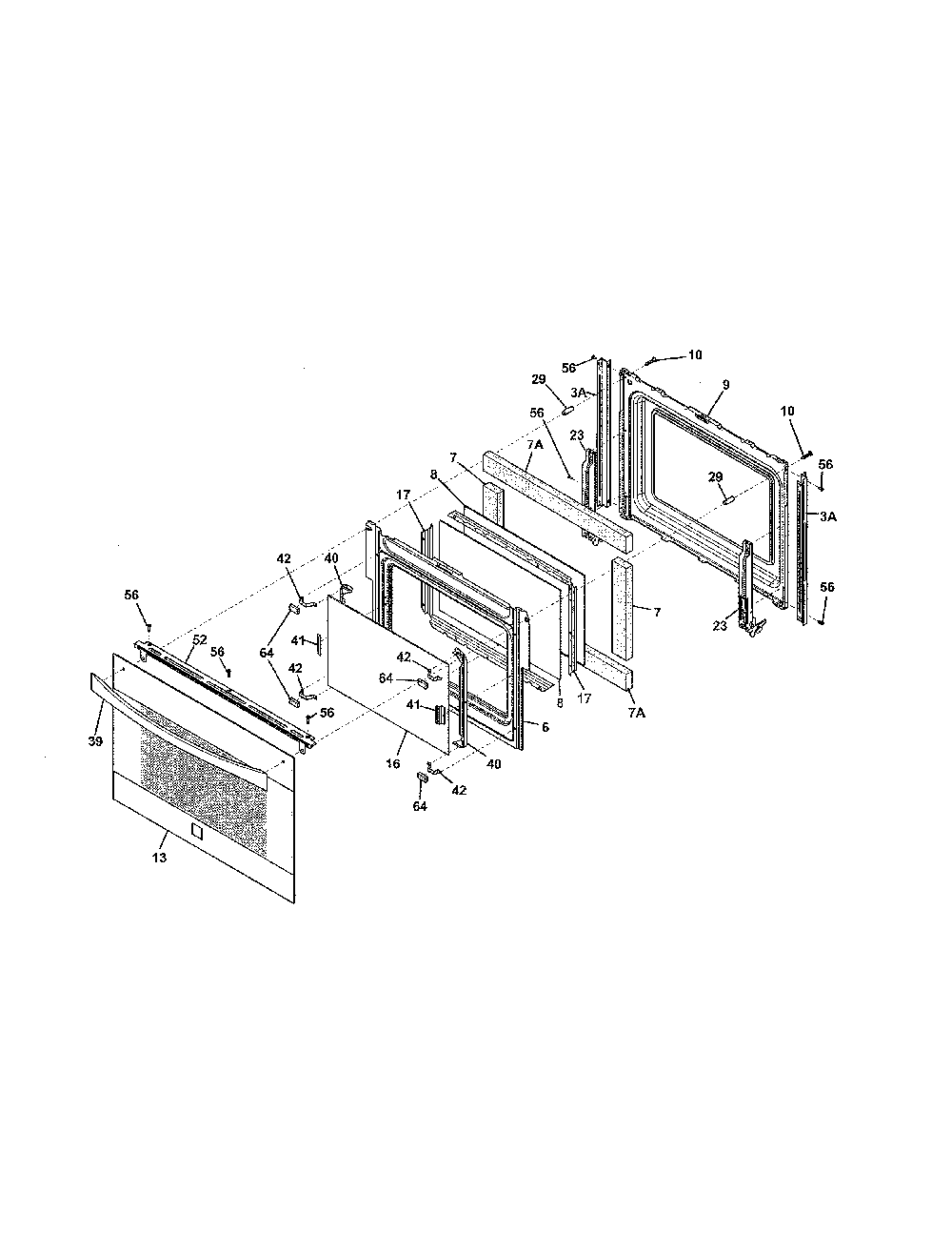 Door Diagram and Parts List for 79032363410  Kenmore Range