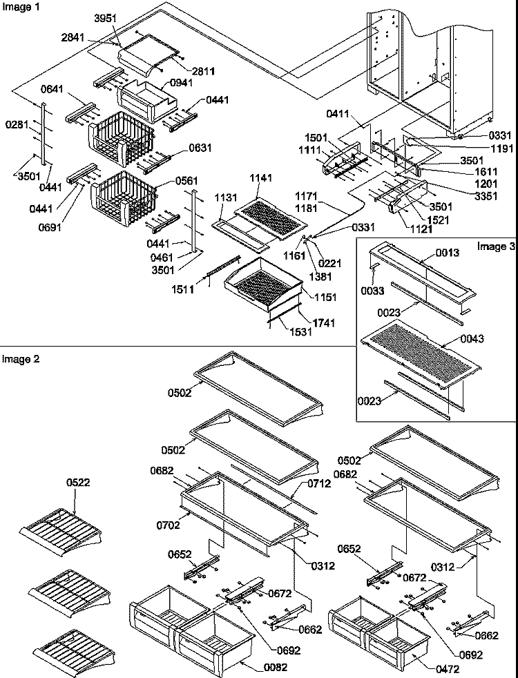 SHELVING AND CRISPERS Diagram and Parts List for S148CA01 P1305502W Amana Refrigerator