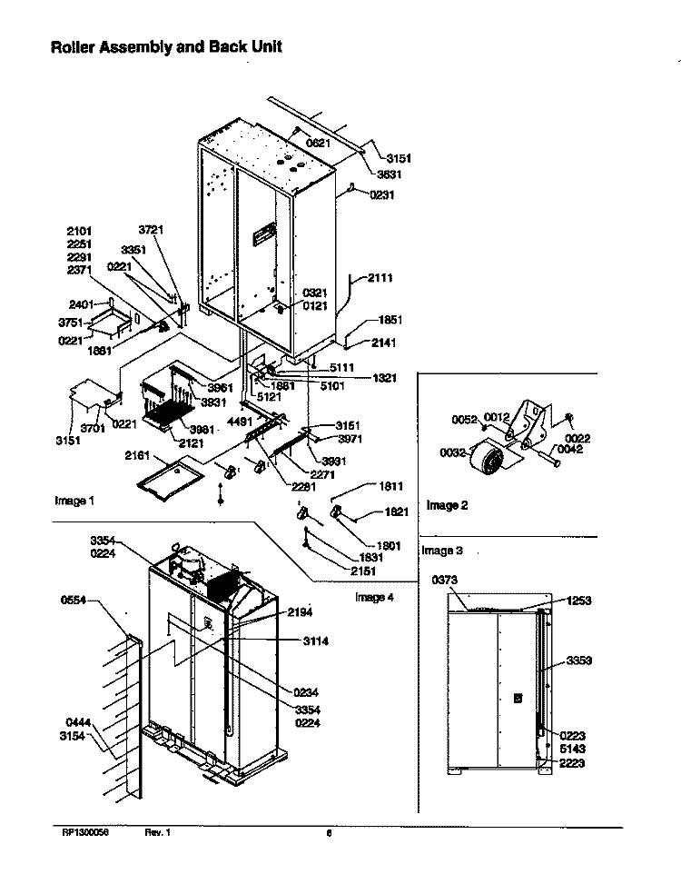 ROLLER ASSY AND BACK UNIT Diagram and Parts List for S148DA03 P1305601W Amana Refrigerator