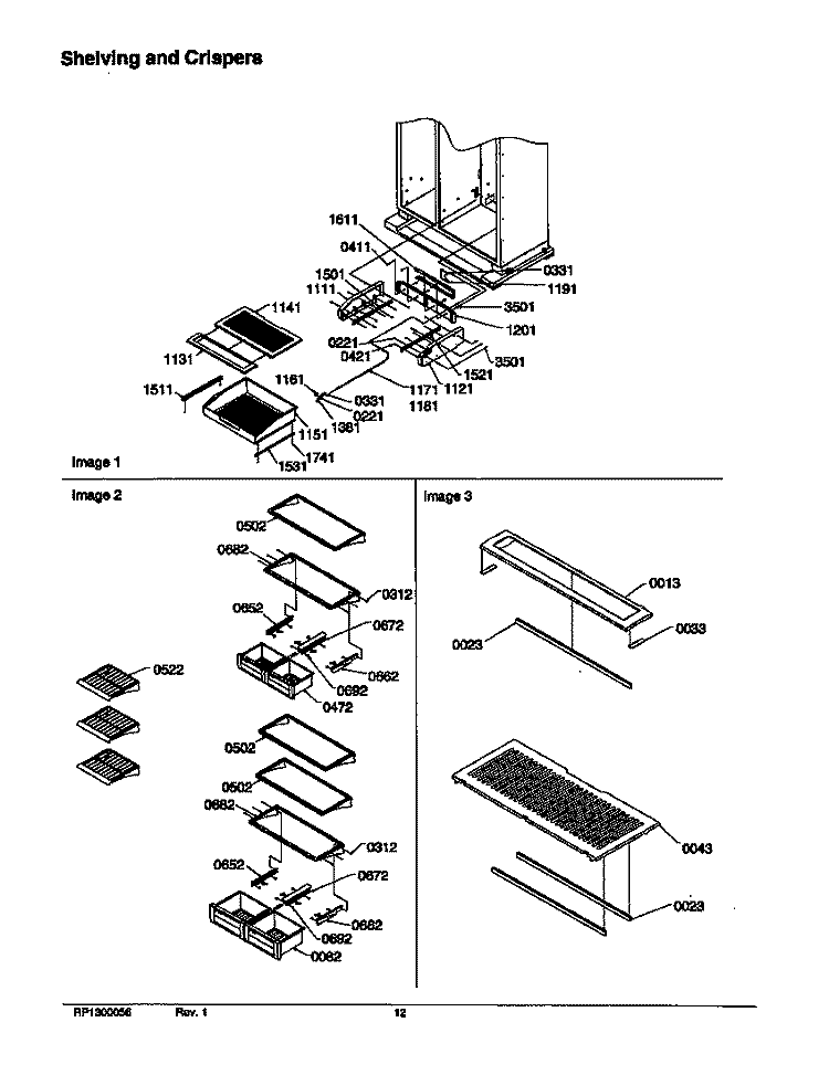 SHELVING AND CRISPERS Diagram and Parts List for S148DA03 P1305601W Amana Refrigerator