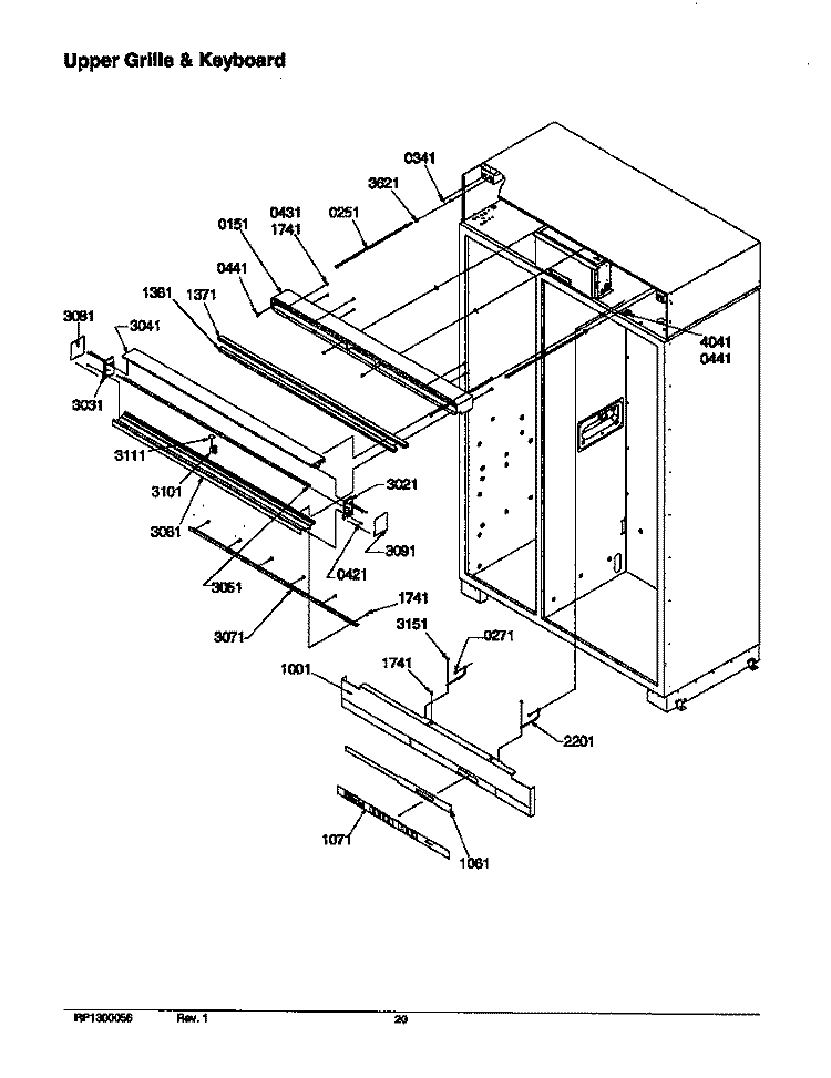 UPPER GRILLE & KEYBOARD Diagram and Parts List for S148DA03 P1305601W Amana Refrigerator