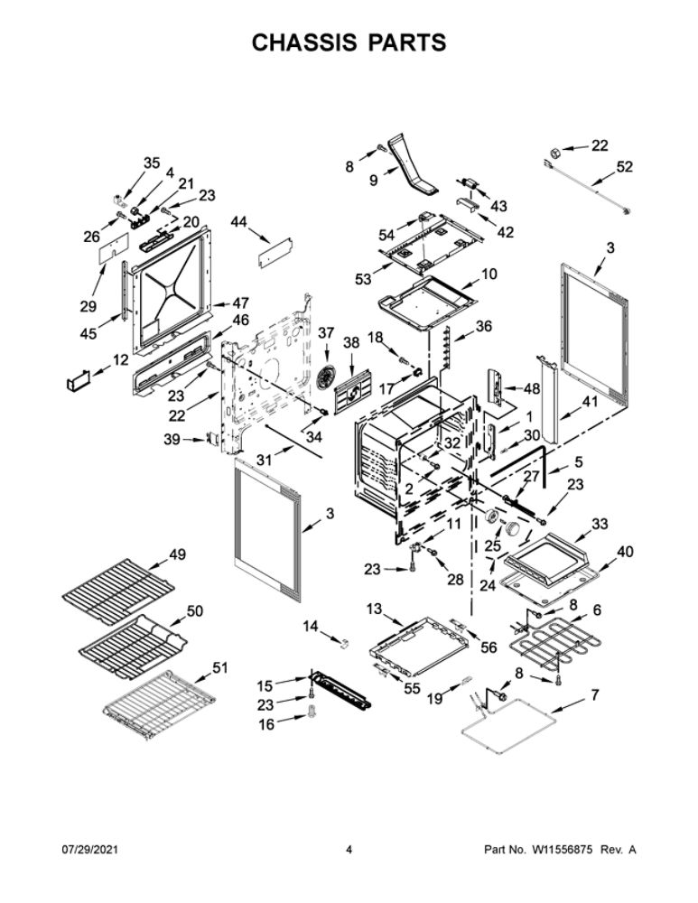 Chassis Parts Diagram and Parts List for JDS1750FS1  Maytag Range