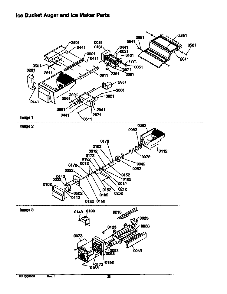 ICE BUCKET AUGER AND ICE MAKER PARTS Diagram and Parts List for S148DA03 P1305601W Amana Refrigerator