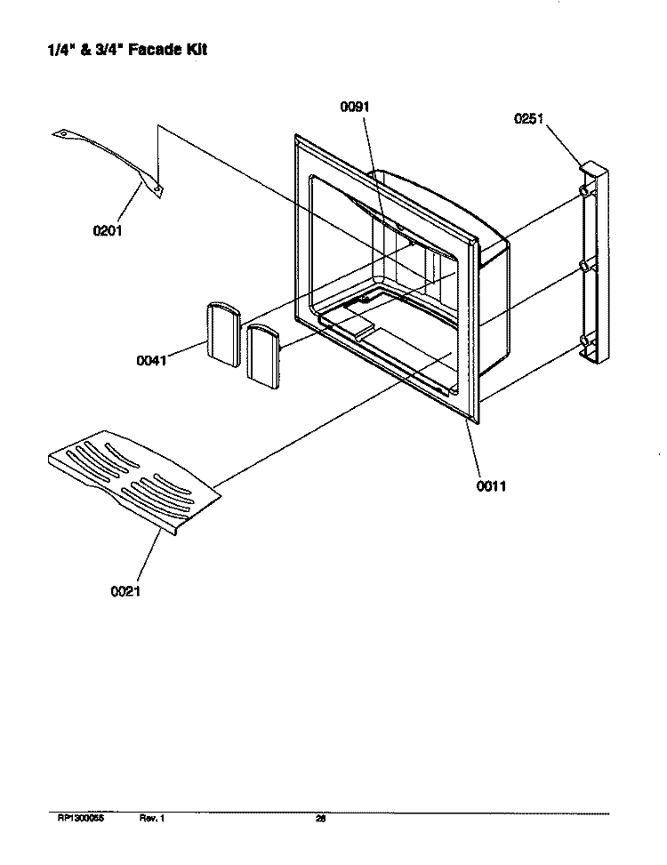1 / 4`` & 3 / 4`` FACADE KIT Diagram and Parts List for S148DA03 P1305601W Amana Refrigerator
