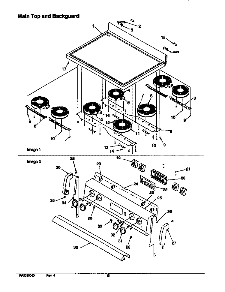 MAIN TOP AND BACKGUARD Diagram and Parts List for ART6510LL P1143460NLL Amana Range