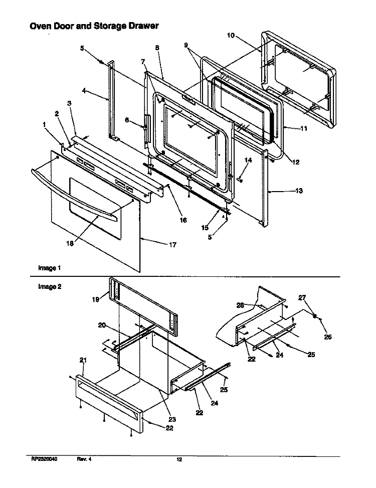 OVEN DOOR AND STORAGE DRAWER Diagram and Parts List for ART6510LL P1143460NLL Amana Range