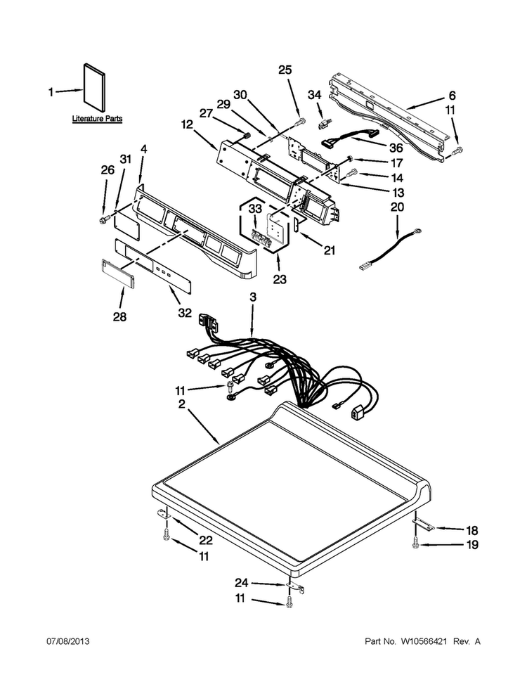 Top And Console Parts Diagram and Parts List for MDG25PNAGW2  Maytag Dryer
