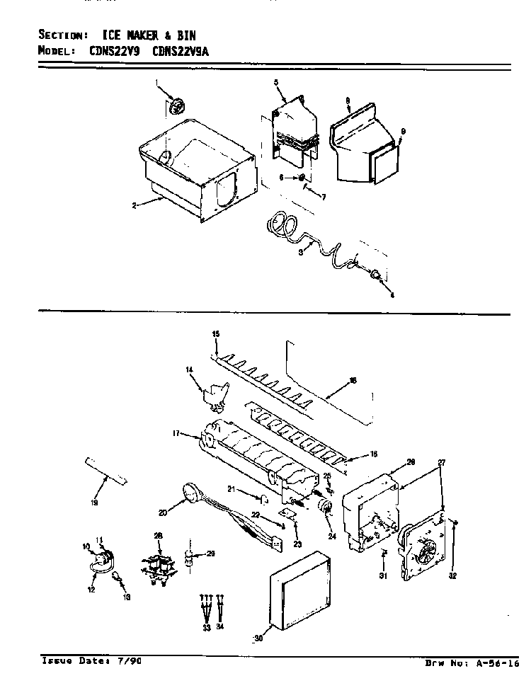 Ice Maker & Bin Diagram and Parts List for CDNS22V9A BR35A Maytag Refrigerator