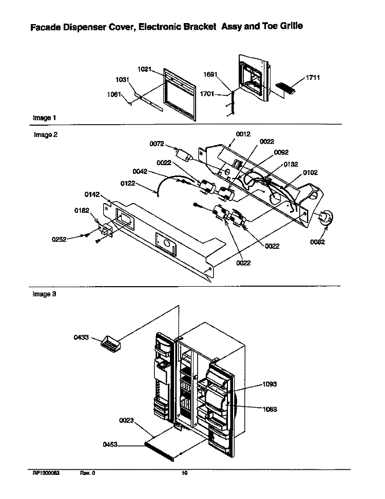 FACADE COVER / ELEC BRKT ASSY / TOE GRILLE Diagram and Parts List for SXD23VW P1315301W W Amana Refrigerator