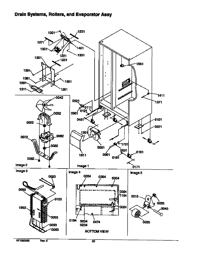 DRAIN SYSTEMS, ROLLERS, AND EVAP ASSY Diagram and Parts List for SRD21VW P1315501W W Amana Refrigerator