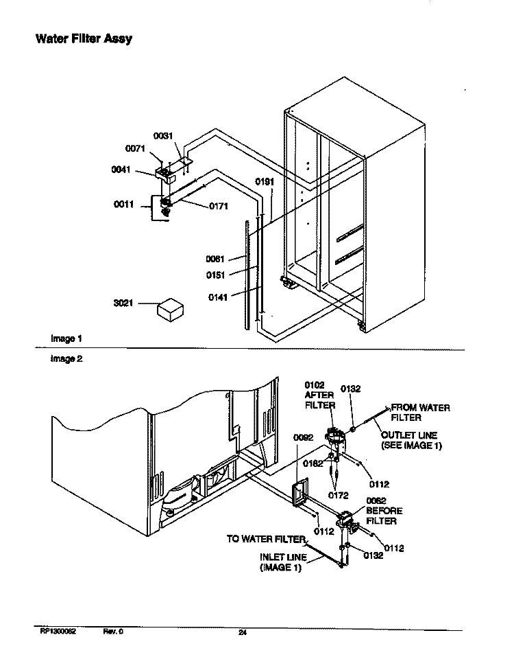 WATER FILTER ASSY Diagram and Parts List for SRD21VW P1315501W W Amana Refrigerator