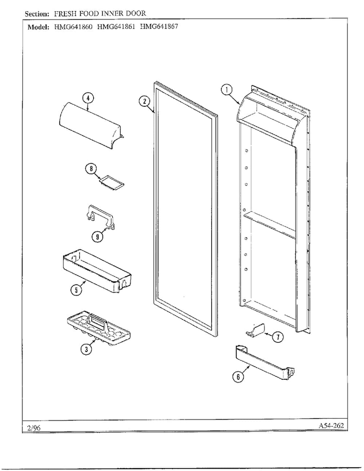 Fresh Food Inner Door Diagram and Parts List for 641861  Admiral Refrigerator