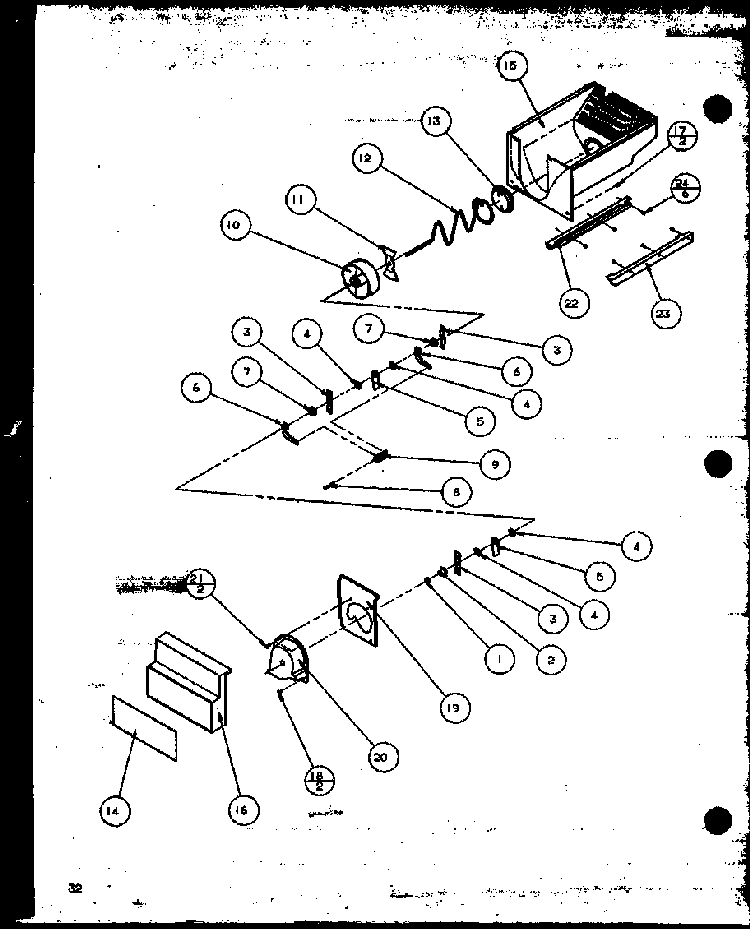 Crushed Ice Bucket Diagram and Parts List for 36501W-P1121705WW  Amana Refrigerator