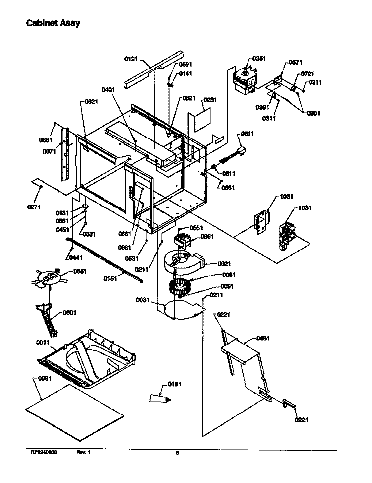 CABINET ASSY Diagram and Parts List for RFS11B P1312008M Amana Microwave