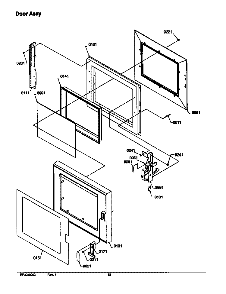 DOOR ASSY Diagram and Parts List for RFS11B P1312008M Amana Microwave