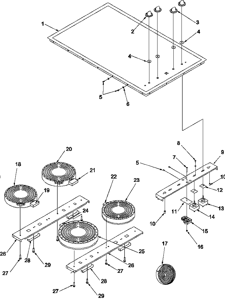 COOKTOP ASSY Diagram and Parts List for AK2H30E4 P1131591N E Amana Cooktop