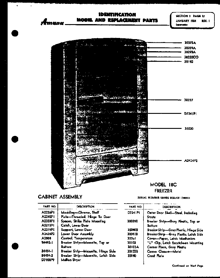 Model 18c Diagram and Parts List for 12K  Amana Freezer